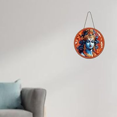 Shree Krishna Wooden Wall Hanging Spiritual Wall Décor for Living Room, Bedroom, Pooja Room & Office Hindu Religious Home Decoration Divine Wall Hanging for Gifting