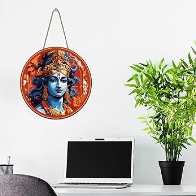 Shree Krishna Wooden Wall Hanging Spiritual Wall Décor for Living Room, Bedroom, Pooja Room & Office Hindu Religious Home Decoration Divine Wall Hanging for Gifting