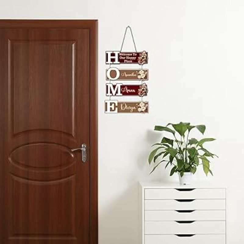 Personalized Welcome To Our Happy Place Wall Hanging For Main Door Customized With Name Wall Art Decor for Living Room Bedroom Home Decor