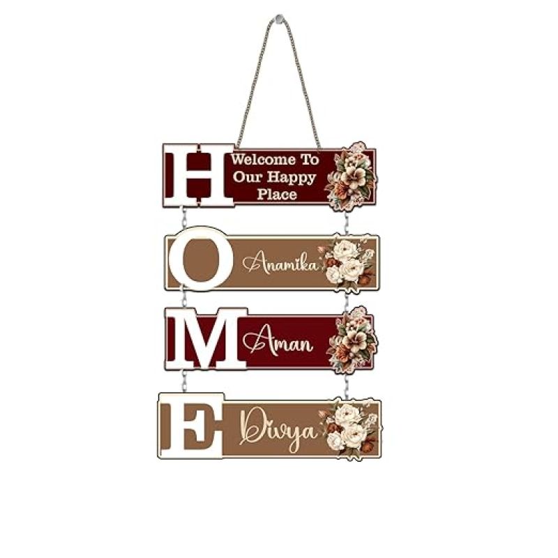 Personalized Welcome To Our Happy Place Wall Hanging For Main Door Customized With Name Wall Art Decor for Living Room Bedroom Home Decor