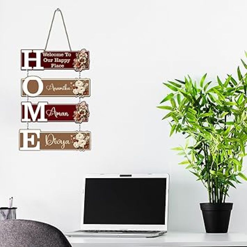 Personalized Welcome To Our Happy Place Wall Hanging For Main Door Customized With Name Wall Art Decor for Living Room Bedroom Home Decor