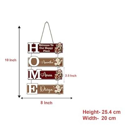 Personalized Welcome To Our Happy Place Wall Hanging For Main Door Customized With Name Wall Art Decor for Living Room Bedroom Home Decor