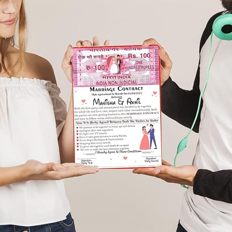 Personalized Marriage Contract Agreement Certificate Customized With Name Surprise Gift For Husband Wife Gift For Anniversary, Wedding For Husband, Wife, Boyfriend, Girlfriend, Fiance