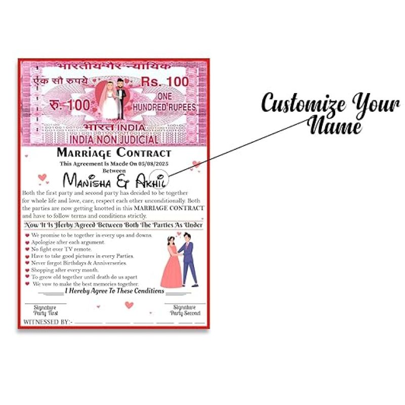 Personalized Marriage Contract Agreement Certificate Customized With Name Surprise Gift For Husband Wife Gift For Anniversary, Wedding For Husband, Wife, Boyfriend, Girlfriend, Fiance