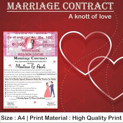 Personalized Marriage Contract Agreement Certificate Customized With Name Surprise Gift For Husband Wife Gift For Anniversary, Wedding For Husband, Wife, Boyfriend, Girlfriend, Fiance