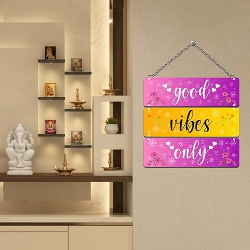 Good Vibes Only Wooden Wall Hanging For Living Room Bedroom Home Decor Office Wall Art Home Decoration Items Stylish | Birthday Gift For Student Motivational Gift For Friends