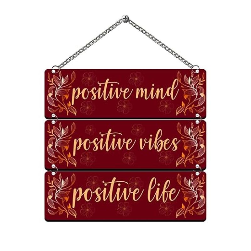 Positive Mind Positive Vibes Positive Life Quote Printed Wooden Wall Hanging For Living Room Bedroom Gift Wall Hanging For Home Decoration Modern Decor Item