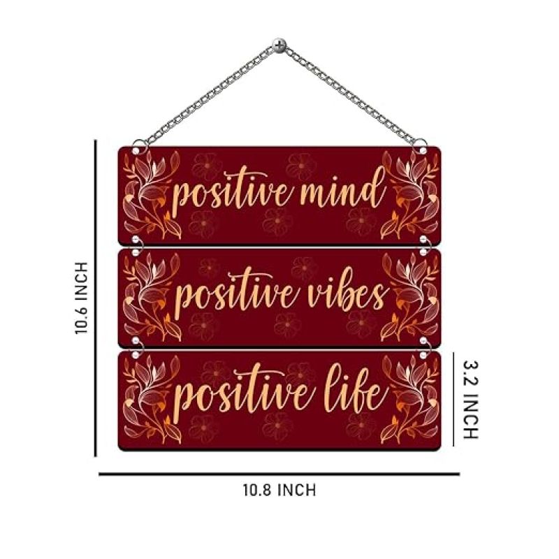 Positive Mind Positive Vibes Positive Life Quote Printed Wooden Wall Hanging For Living Room Bedroom Gift Wall Hanging For Home Decoration Modern Decor Item