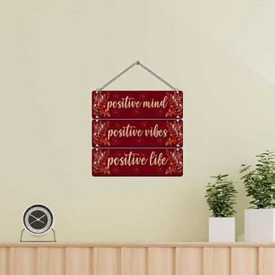 Positive Mind Positive Vibes Positive Life Quote Printed Wooden Wall Hanging For Living Room Bedroom Gift Wall Hanging For Home Decoration Modern Decor Item