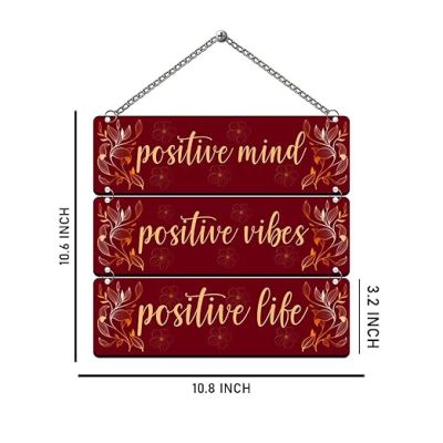 Positive Mind Positive Vibes Positive Life Quote Printed Wooden Wall Hanging For Living Room Bedroom Gift Wall Hanging For Home Decoration Modern Decor Item