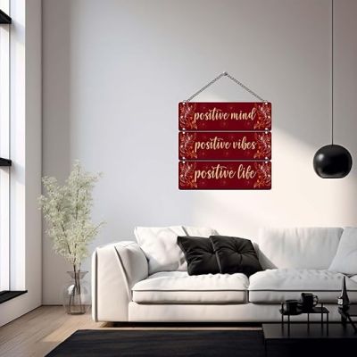 Positive Mind Positive Vibes Positive Life Quote Printed Wooden Wall Hanging For Living Room Bedroom Gift Wall Hanging For Home Decoration Modern Decor Item