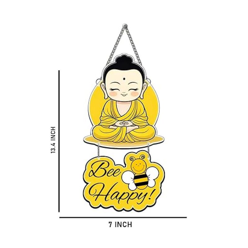 Buddha Positive Vibe Wall Hanging Be Happy Positive Quote MDF Wall Decor For Bedroom, Living Room, Kids Room Wall Artwork For Hall Decor