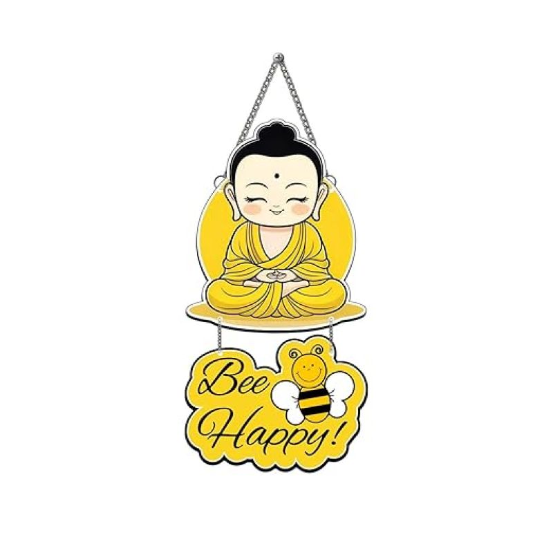 Buddha Positive Vibe Wall Hanging Be Happy Positive Quote MDF Wall Decor For Bedroom, Living Room, Kids Room Wall Artwork For Hall Decor
