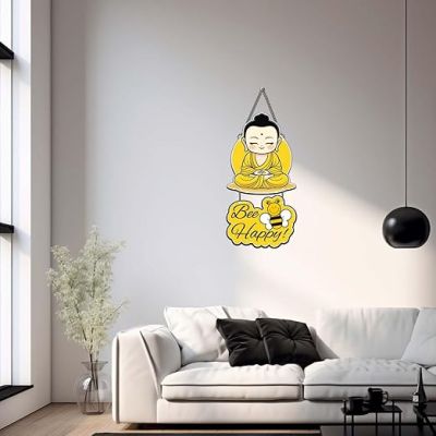 Buddha Positive Vibe Wall Hanging Be Happy Positive Quote MDF Wall Decor For Bedroom, Living Room, Kids Room Wall Artwork For Hall Decor