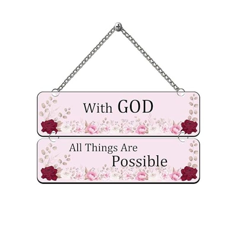 Wooden Decorative Wall Hanging For Home Living Room Bedroom Home Decor Office Gift Bible Quotes Wall Hanging (With God All Things Are Possible)