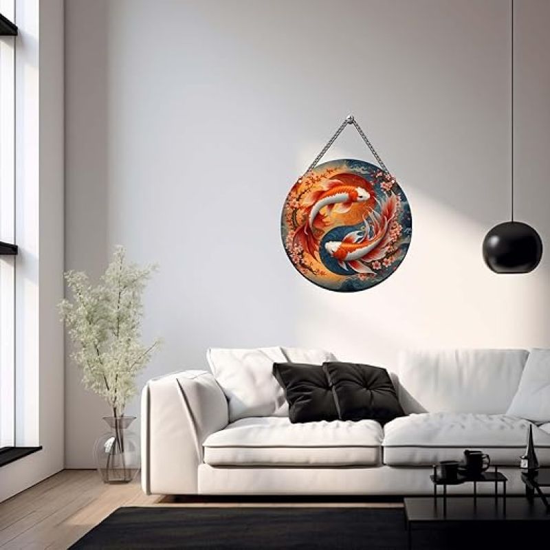 Koi Fish Art Wall Hanging Home Decorative Wall Art for Living room Bedroom Positive Energy Wall Art Decor Modern Decor Wall Sculpture Vastu Artwork for Office
