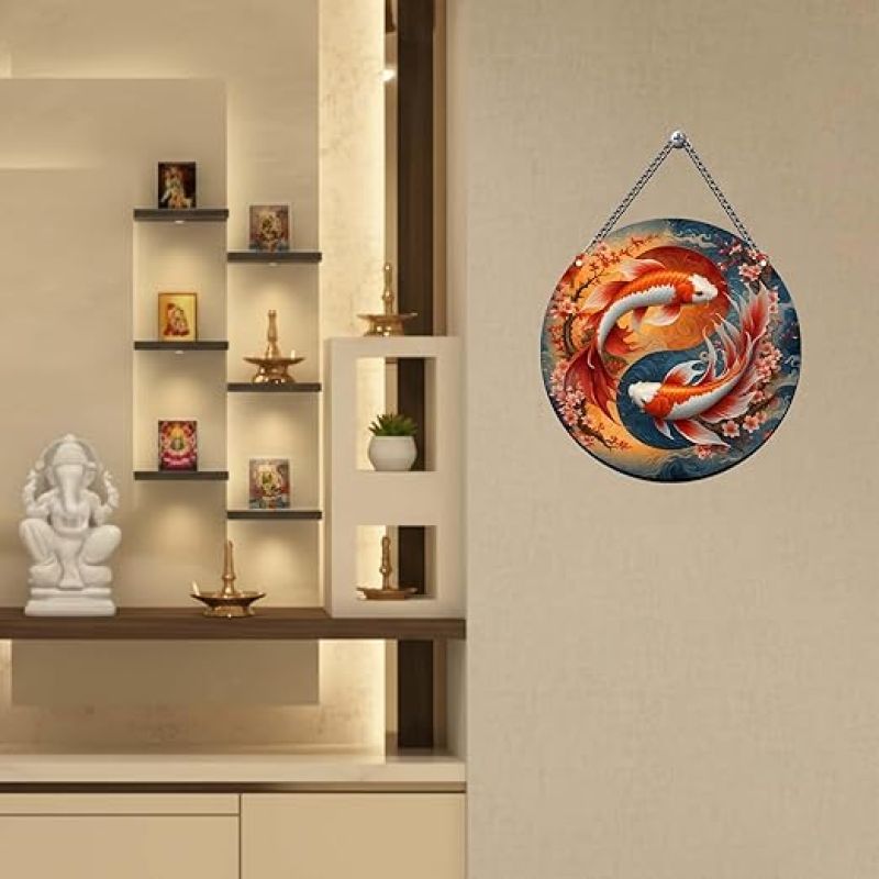 Koi Fish Art Wall Hanging Home Decorative Wall Art for Living room Bedroom Positive Energy Wall Art Decor Modern Decor Wall Sculpture Vastu Artwork for Office