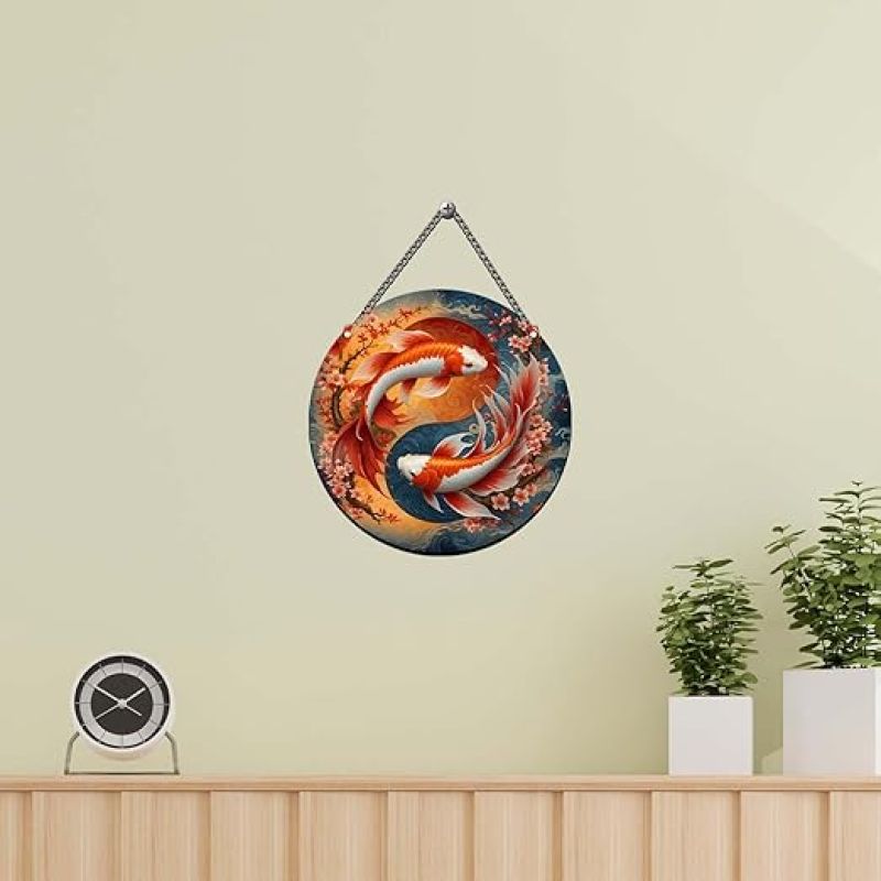 Koi Fish Art Wall Hanging Home Decorative Wall Art for Living room Bedroom Positive Energy Wall Art Decor Modern Decor Wall Sculpture Vastu Artwork for Office