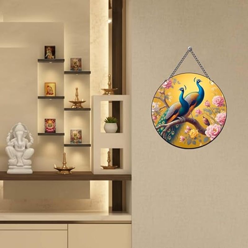 Wooden Peacock Wall Hanging Artwork for Home & Office Decoration Wall Decor Hanging Items Wall Art Best Gift for Festivals Peacock Theme Wall Decor for Room