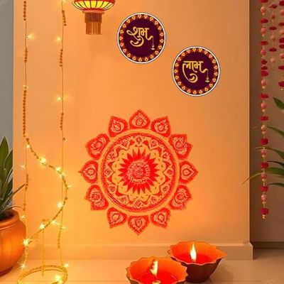 Shubh Labh Round Shape For Diwali Festival Decor Pooja Room Decor Mandir Decoration Interior Accessories Good Luck Charm Diwali Decoration Wall Art Decor
