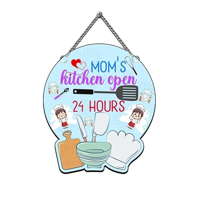 Mom's Kitchen Open 24 Hours Quote Wall Hanging Wall art & Door Hanging Frame For Kitchen, Dining, Restaurants Decor Kitchen Wall Decor Gift For Mom