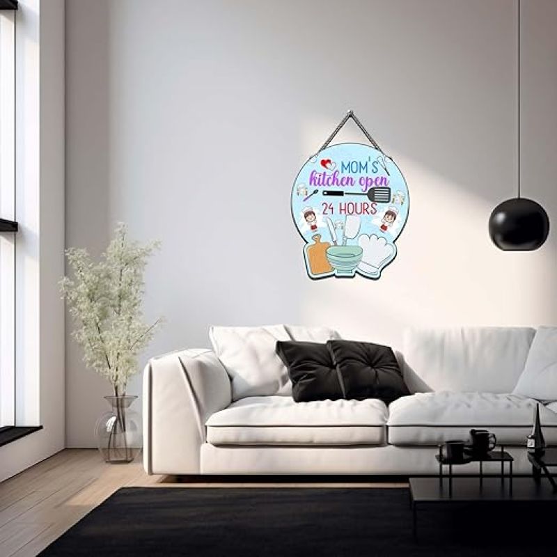 Mom's Kitchen Open 24 Hours Quote Wall Hanging Wall art & Door Hanging Frame For Kitchen, Dining, Restaurants Decor Kitchen Wall Decor Gift For Mom