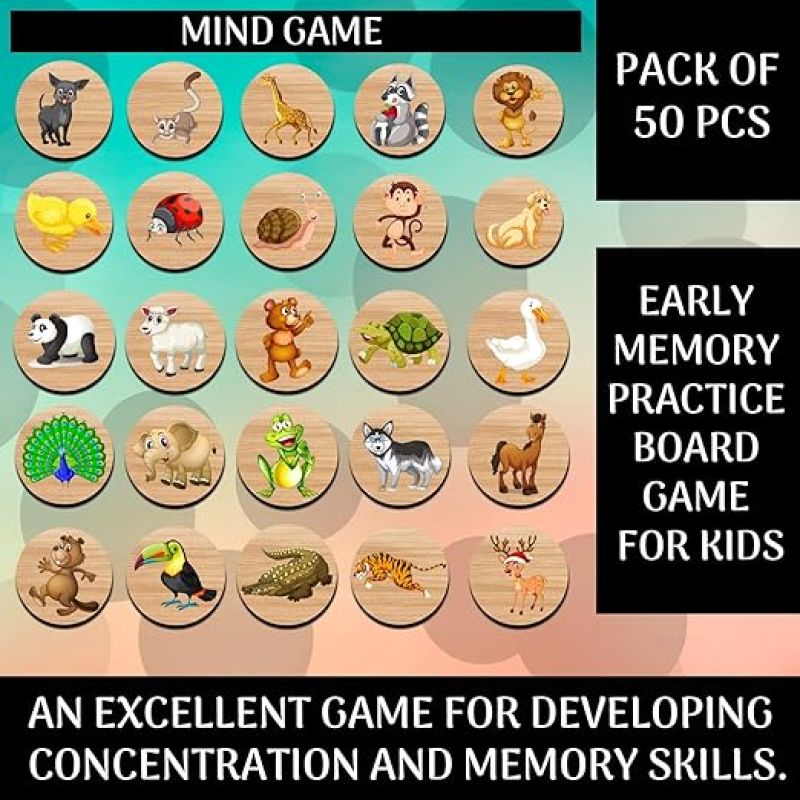 Animal Matching Memory Game for Toddlers Age 3 + Year Old Preschool Wooden Card Games for Kids | Learning & Education Toys | Birthday Return Gift