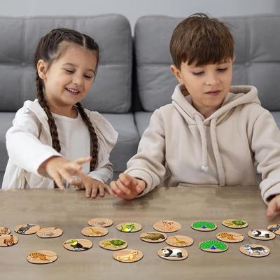 Animal Matching Memory Game for Toddlers Age 3 + Year Old Preschool Wooden Card Games for Kids | Learning & Education Toys | Birthday Return Gift