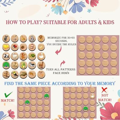 Animal Matching Memory Game for Toddlers Age 3 + Year Old Preschool Wooden Card Games for Kids | Learning & Education Toys | Birthday Return Gift