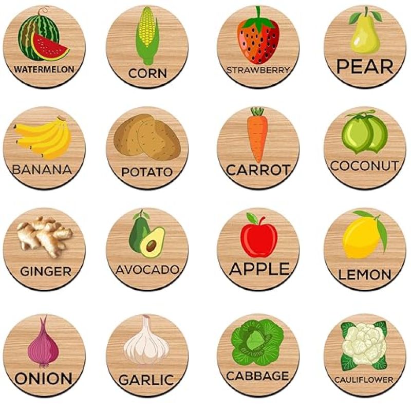 32 pcs Fruits and Vegetables Matching Memory Game for Toddlers Age 3 + Year Old Preschool Wooden Card Games for Kids Learning & Education Toys Birthday Return Gift
