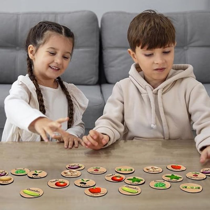 Vegetables Matching Memory Game for Toddlers Age 3 + Year Old Preschool Wooden Card Games for Kids Learning & Education Toys Birthday Return Gift