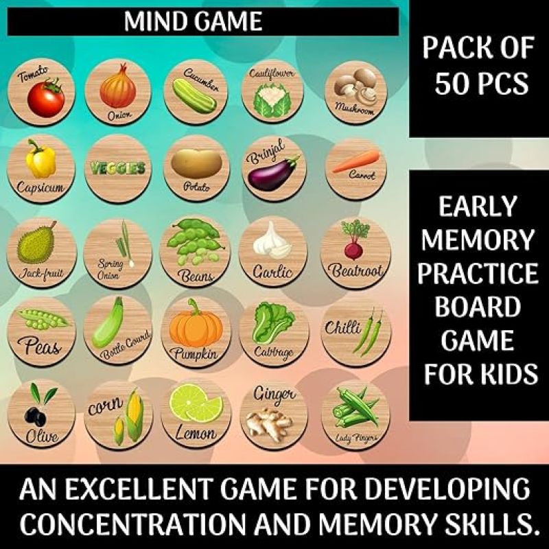 Vegetables Matching Memory Game for Toddlers Age 3 + Year Old Preschool Wooden Card Games for Kids Learning & Education Toys Birthday Return Gift