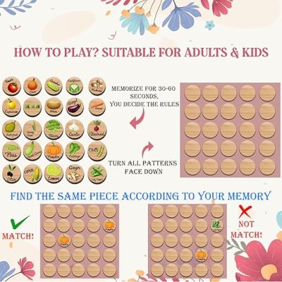 Vegetables Matching Memory Game for Toddlers Age 3 + Year Old Preschool Wooden Card Games for Kids Learning & Education Toys Birthday Return Gift