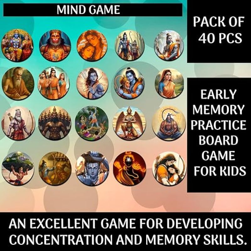 Ramayana Character Matching Memory Game for Toddlers Age 3 + Year Old Preschool Wooden Card Games for Kids Learning & Education Toys Birthday Return Gift
