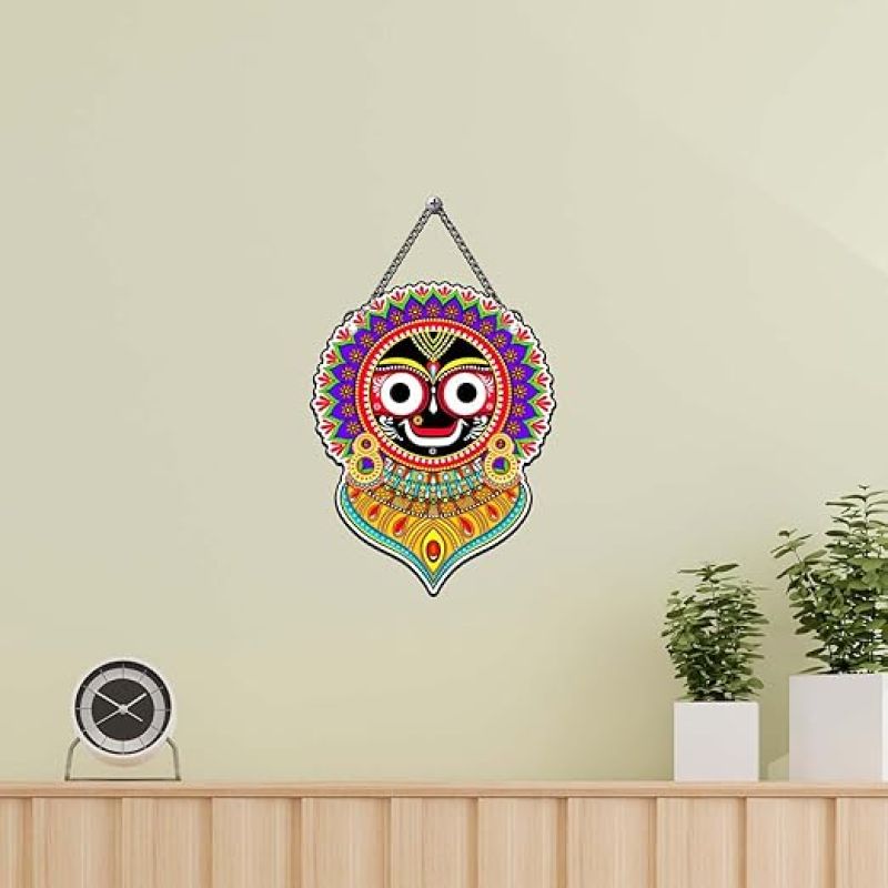 Jai Jagannath Wall Hanging for Living Room, Temple Decoration Home Décor Item Artworks Decoration Spiritual MDF Decor for Positive Vibes & Festival