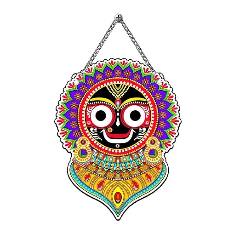Jai Jagannath Wall Hanging for Living Room, Temple Decoration Home Décor Item Artworks Decoration Spiritual MDF Decor for Positive Vibes & Festival