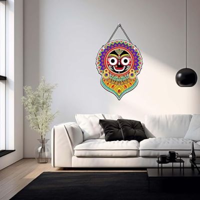 Jai Jagannath Wall Hanging for Living Room, Temple Decoration Home Décor Item Artworks Decoration Spiritual MDF Decor for Positive Vibes & Festival