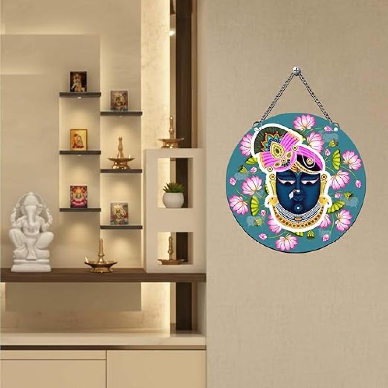Shrinathji Wooden Wall Hanging Religious Wall Decor Items Spiritual Wall Art For Home or Office Living Room Bedroom Hall Perfect Choice For Gifting