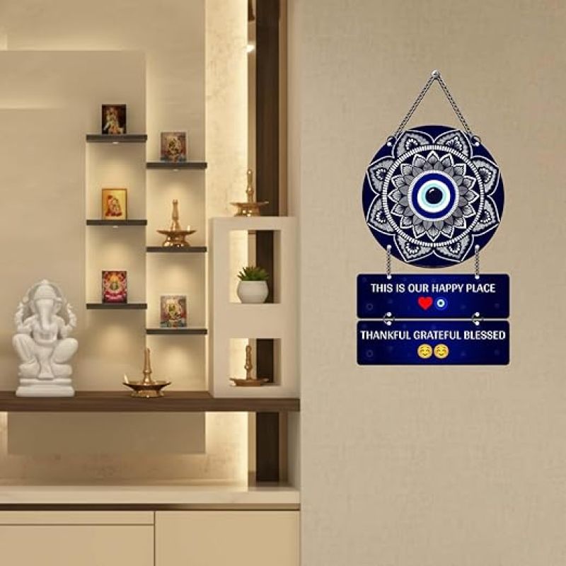This Is Our Happy Place Wall Hanging for Home Evil Eye Door Hanging Home Decor Items Office & Living Room Modern Artworks Quotes Decorative Items Wall Art Decor