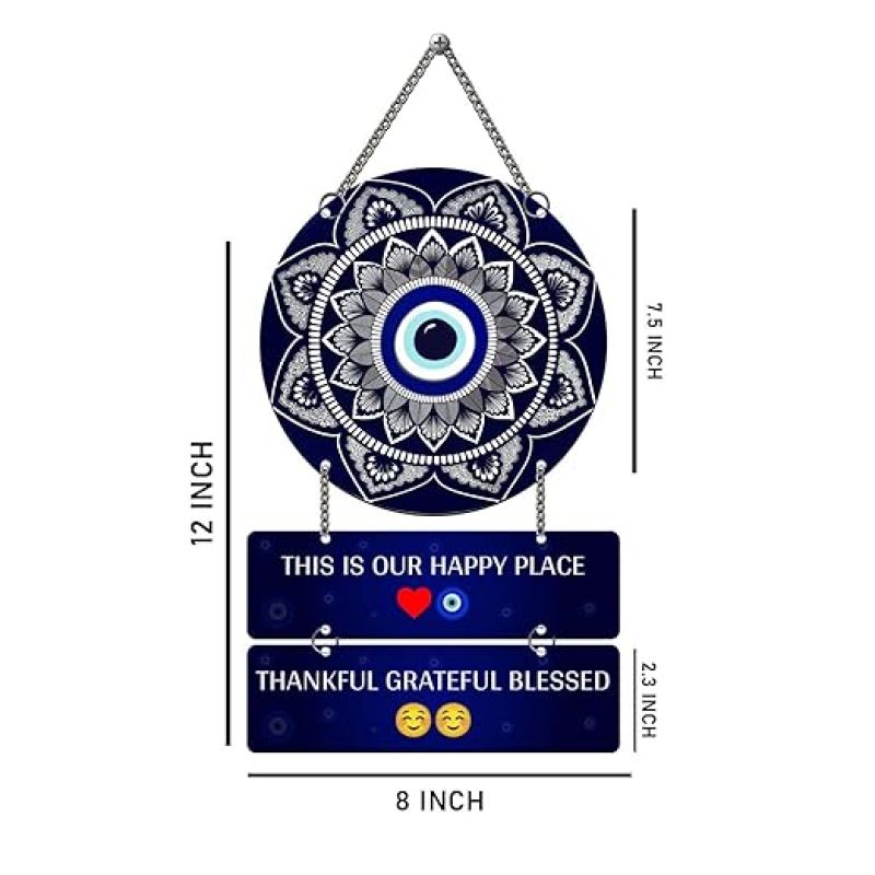 This Is Our Happy Place Wall Hanging for Home Evil Eye Door Hanging Home Decor Items Office & Living Room Modern Artworks Quotes Decorative Items Wall Art Decor