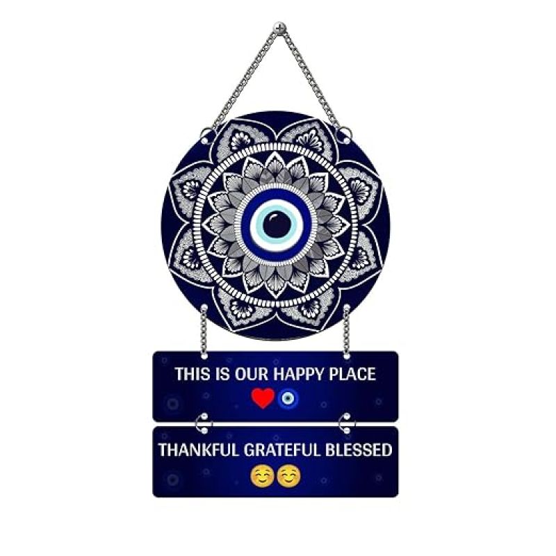 This Is Our Happy Place Wall Hanging for Home Evil Eye Door Hanging Home Decor Items Office & Living Room Modern Artworks Quotes Decorative Items Wall Art Decor
