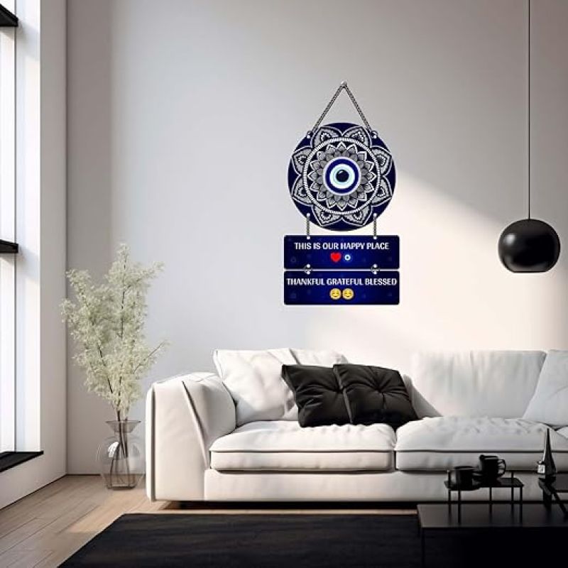 This Is Our Happy Place Wall Hanging for Home Evil Eye Door Hanging Home Decor Items Office & Living Room Modern Artworks Quotes Decorative Items Wall Art Decor