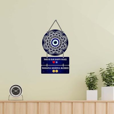 This Is Our Happy Place Wall Hanging for Home Evil Eye Door Hanging Home Decor Items Office & Living Room Modern Artworks Quotes Decorative Items Wall Art Decor