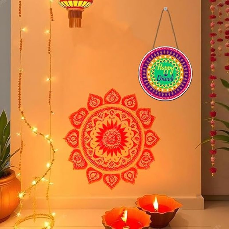 Happy Diwali Wooden Wall Hanging Festive Diwali Decoration Items for Home Wall Art Decor for Pooja Room, Living Room, Bedroom Shubh Deepawali Wall Art Hanging