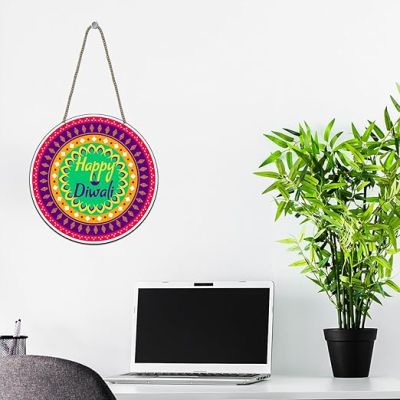 Happy Diwali Wooden Wall Hanging Festive Diwali Decoration Items for Home Wall Art Decor for Pooja Room, Living Room, Bedroom Shubh Deepawali Wall Art Hanging