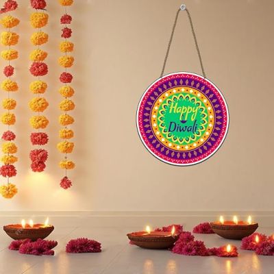 Happy Diwali Wooden Wall Hanging Festive Diwali Decoration Items for Home Wall Art Decor for Pooja Room, Living Room, Bedroom Shubh Deepawali Wall Art Hanging
