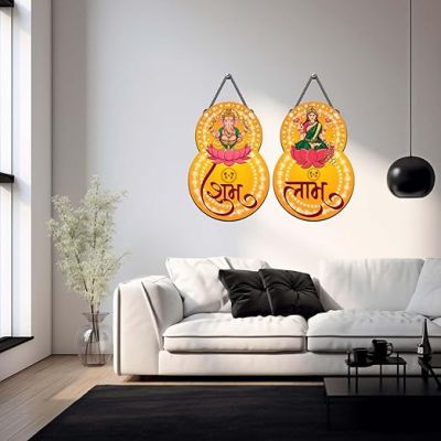 Laxmi Ganesh Wall Hanging Shubh Labh Hanging For Diwali Festival Decoration Diwali Decor Items Modern Artwork Wall Art Decor For Pooja Room, Living Room, Bedroom