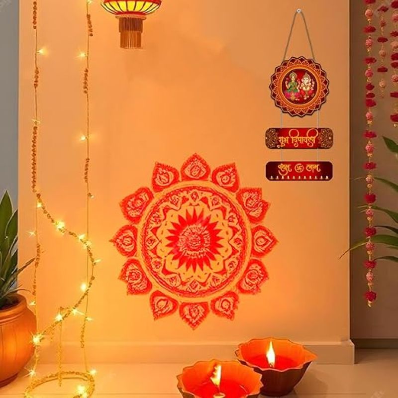Laxmi Ganesh Shubh Deepawali Wall Hanging for Home Office Diwali Decor Items Gift for Family and Friends | Modern Wall Artwork Items for Living Room