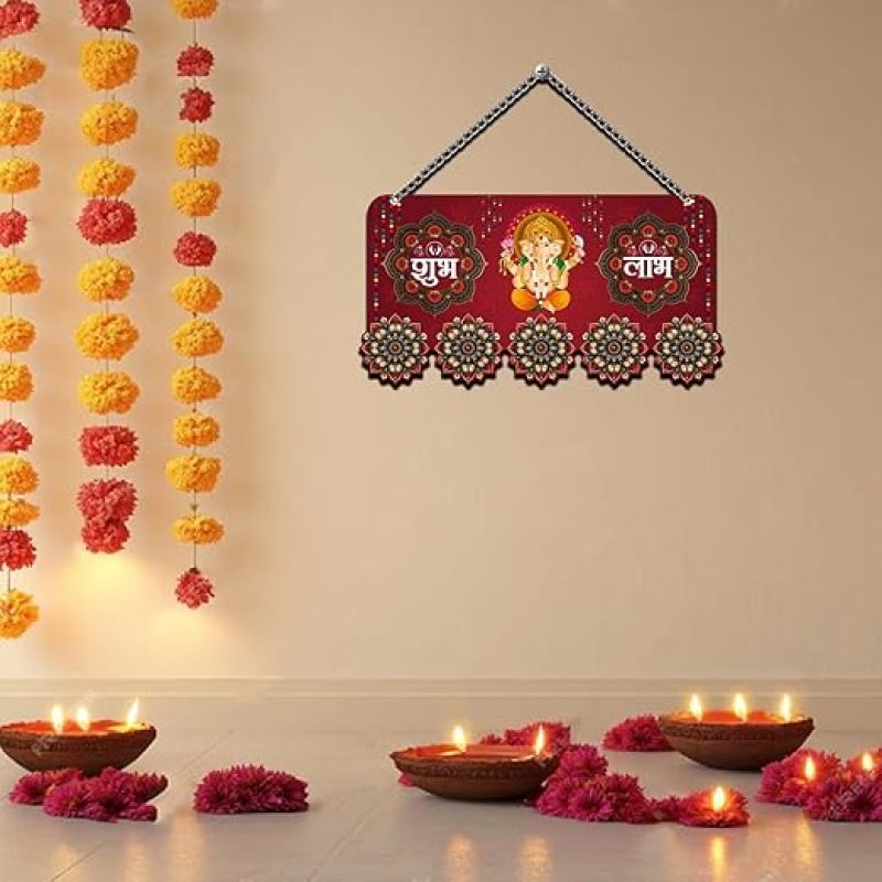 Diwali Wall Hanging Shubh Labh Quote Wall Art Decor Festive Home Decoration For Bedroom, Living Room, Pooja Room Artwork Decor Items for Living Room