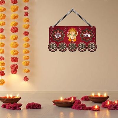 Diwali Wall Hanging Shubh Labh Quote Wall Art Decor Festive Home Decoration For Bedroom, Living Room, Pooja Room Artwork Decor Items for Living Room